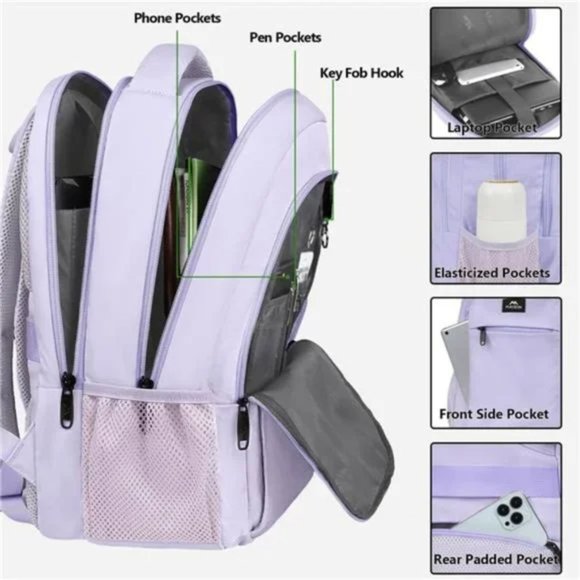 TRAVEL Laptop Backpack Lavender Purple - Picture 6 of 8